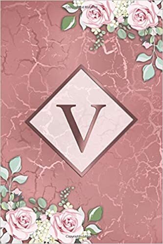 okumak V: Adorable Monogram Letter V Initial Dot Grid Bullet Notebook for Women &amp; Girls - Cute Personalized Journal &amp; Diary with Dot Gridded Pages - Pretty Rose Gold Marble &amp; Roses Floral Pattern