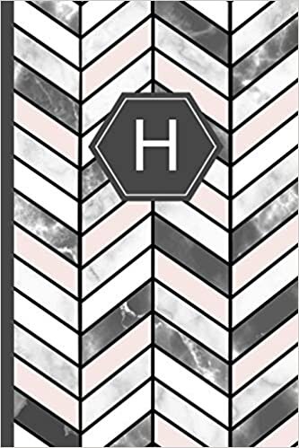 okumak H: Stylish Chevron Letter H Monogram Pink, Grey &amp; White Marble Journal 6x9 inch blank lined college ruled Notebook 120 page perfect bound Glossy Soft Cover Diary