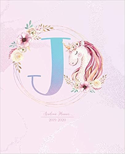okumak Academic Planner 2019-2020: Unicorn Pink Purple Gradient Monogram Letter J with Flowers Cute Academic Planner July 2019 - June 2020 for Students, Girls and Teens (School and College)