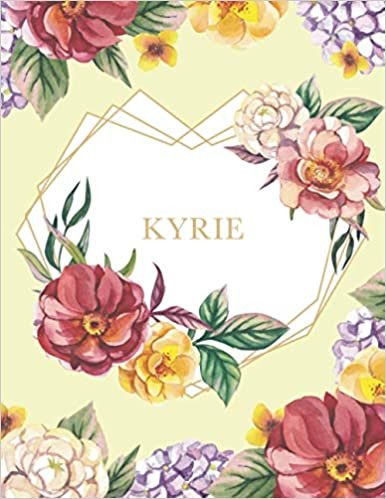 okumak Kyrie: Personalized Notebook with Name in a Heart Frame. Customized Journal with Floral Cover. Narrow Lined (College Ruled) Notepad for Women and Girls