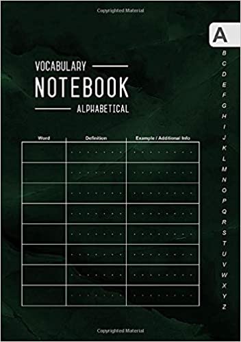 okumak Vocabulary Notebook Alphabetical: A5 Medium Notebook 3 Columns with A-Z Tabs Printed | Marble Green Black Design