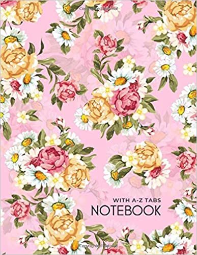 okumak Notebook with A-Z Tabs: 8.5 x 11 Lined-Journal Organizer Large with Alphabetical Sections Printed | Peony and Daisy Flower with Shadow Design Pink