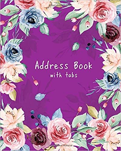 okumak Address Book with Tabs: 8x10 Large Contact Notebook Organizer | A-Z Alphabetical Tabs | Large Print | Peony Rose Flower Frame Design Purple