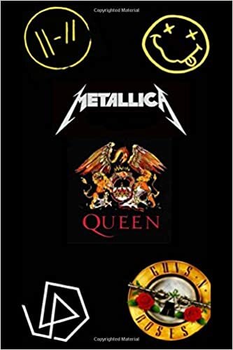 okumak MLetallica Queen Guns.n.roses: rock bands -Lined notebook - 100 pages - BLACK COLOR - 6x9 -matte cover.