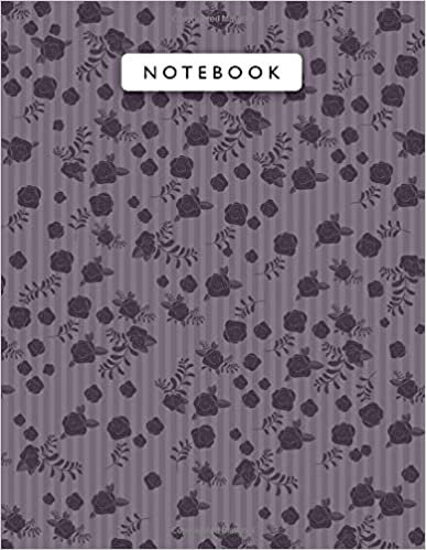 okumak Notebook Dark Purple Color Mini Vintage Rose Flowers Small Lines Patterns Cover Lined Journal: College, Work List, 110 Pages, 8.5 x 11 inch, Wedding, A4, 21.59 x 27.94 cm, Planning, Monthly, Journal