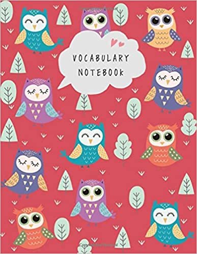okumak Vocabulary Notebook: 8.5 x 11 Notebook 3 Columns Large | A-Z Alphabetical Tabs Printed | Cute Owls in Forest Design Red