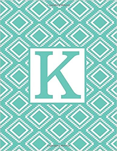 okumak K: Monogram Initial K Notebook for Women and Girls-Aqua Blue and White-120 Pages 8.5 x 11