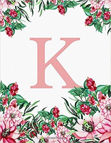 okumak K. Monogram Initial K Notebook. Pink Flowers Floral Cover. Blank Lined Notebook Journal Planner Diary.