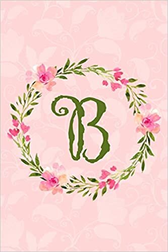 okumak B: Monogram Initial A Notebook Journal for Women and Girls, Pink Floral 6 x 9, 110 Pages