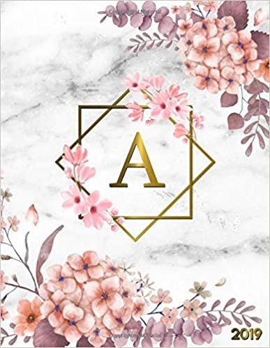 okumak 2019: Nifty Marble &amp; Gold 2019 Planner with Monogram Letter A. Pretty Daily, Weekly, Monthly Organizer. Cute Personalized at a Glance Floral Yearly Calendar and Agenda.