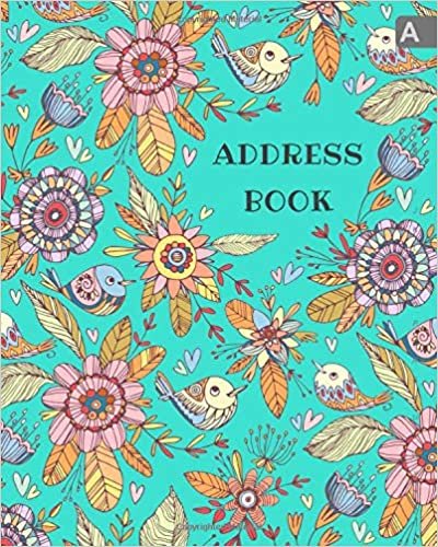 okumak Address Book: 8x10 Contact Notebook Organizer | A-Z Alphabetical Sections | Large Print | Tribal Cartoon Bird Floral Design Turquoise