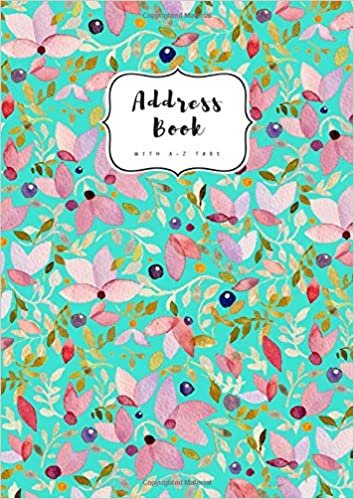 okumak Address Book with A-Z Tabs: A4 Contact Journal Jumbo | Alphabetical Index | Large Print | Watercolor Floral Pattern Design Turquoise