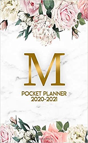 okumak Pocket Planner 2020-2021: Personal Initial Letter M Two-Year Monthly Pocket Organizer | Gold Floral Monogram 2 Year (24 Months) Agenda &amp; Calendar With Contact List, Password Log &amp; Notes.