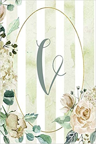 okumak Notebook 6”x9”, Letter V, Green Stripe Floral Design (Letter/Initial V - Green Stripe Floral Design Notebook 6”x9” Alphabet Series)