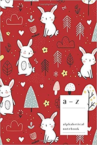 okumak A-Z Alphabetical Notebook: 4x6 Small Ruled-Journal with Alphabet Index | Cute Bunny Forest Cover Design | Red