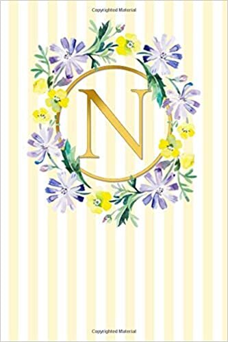 okumak N: Elegant Classic French Stripes / Lilac Flowers with Gold | Super Cute Monogram Initial Letter Notebook | Personalized Lined Journal / Diary | ... Style Monogram Composition Notebook, Band 1)