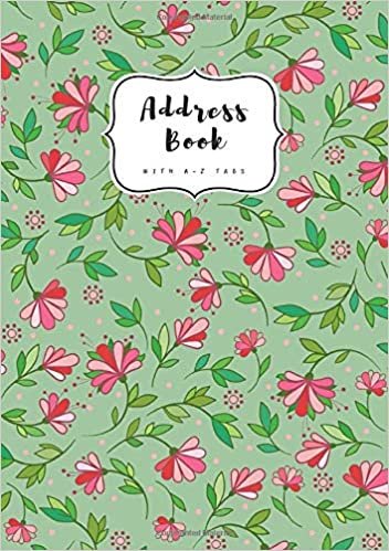 okumak Address Book with A-Z Tabs: A5 Contact Journal Medium | Alphabetical Index | Curving Flower Leaf Design Green