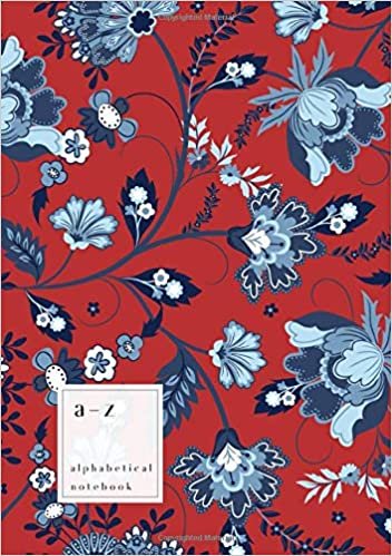 okumak A-Z Alphabetical Notebook: B5 Medium Ruled-Journal with Alphabet Index | Cute Jacobean Floral Leaf Cover Design | Red