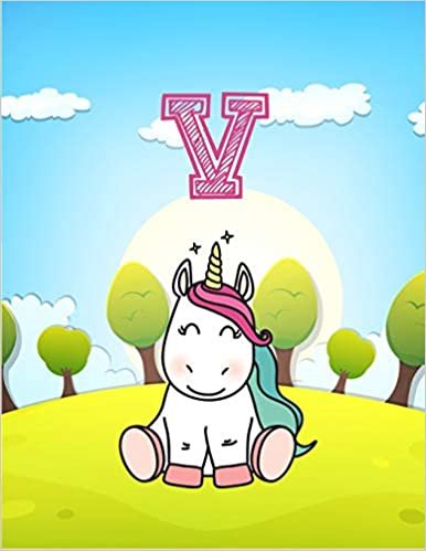 okumak V: Monogram Initial V with Little Unicorn Notebook for Kids, Children, Girl, Boy 8.5x11