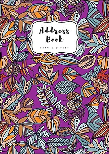 okumak Address Book with A-Z Tabs: A5 Contact Journal Medium | Alphabetical Index | Abstract Hand Draw Floral Design Purple