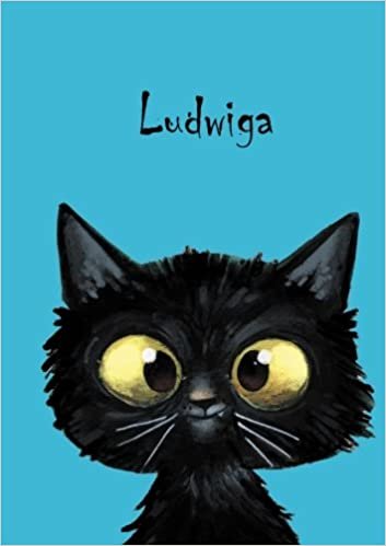 okumak Ludwiga: Personalisiertes Notizbuch, DIN A5, 80 blanko Seiten mit kleiner Katze auf jeder rechten unteren Seite. Durch Vornamen auf dem Cover, eine ... Coverfinish. Über 2500 Namen bereits verf