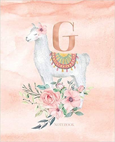 okumak Notebook: Llama Alpaca Notebook Journal Rose Gold Monogram Letter G Watercolor with Pink Flowers (7.5&quot; x 9.25”) Composition book for Girls s Women and School