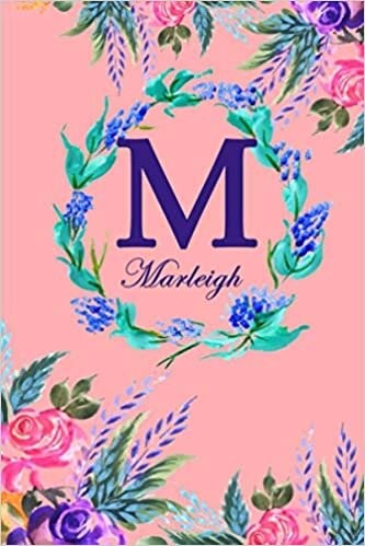okumak M: Marleigh: Marleigh Monogrammed Personalised Custom Name Daily Planner / Organiser / To Do List - 6x9 - Letter M Monogram - Pink Floral Water Colour Theme