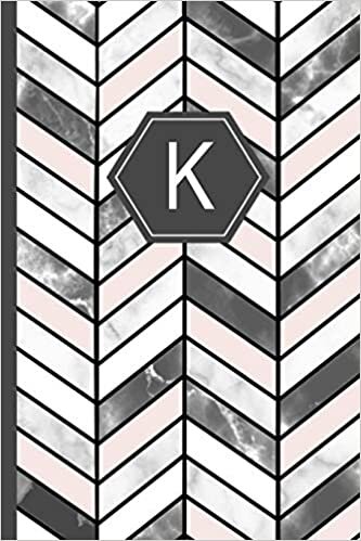 okumak K: Stylish Chevron Letter K Monogram, Pink Grey &amp; White Marble Journal 6x9 inch blank lined college ruled Notebook 120 page perfect bound Glossy Soft Cover Diary