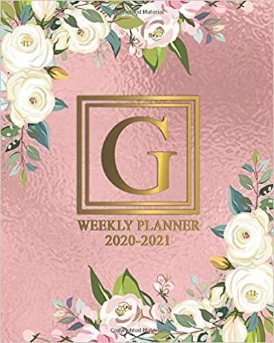 okumak 2020-2021 Weekly Planner: Initial Letter Monogram G Two Year Agenda &amp; Organizer - White Floral 2 Year Diary With To-Do’s, U.S. Holidays &amp; ... Vision Board &amp; Notes - Glossy Rose Gold Foil