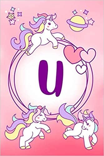 okumak U: Letter U Initial Monogram Notebook | Pink Unicorn Heart | 120 Pages 6x9 Lined