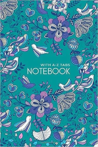 okumak Notebook with A-Z Tabs: 4x6 Lined-Journal Organizer Mini with Alphabetical Section Printed | Fantasy Flower Bird Design Teal