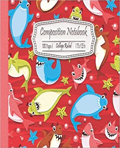 okumak Composition Notebook Grades k-2 College Ruled.: Shark, Kindergarten Writing Journal, at the Classroom or Homeschooling, 7.5 X 9.25, 100 Pages.