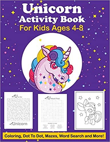 okumak Unicorn Activity Book For Kids Ages 4-8 Coloring, Dot To Dot, Mazes, Word Search And More: Easy Non Fiction | Juvenile | Activity Books | Alphabet Books