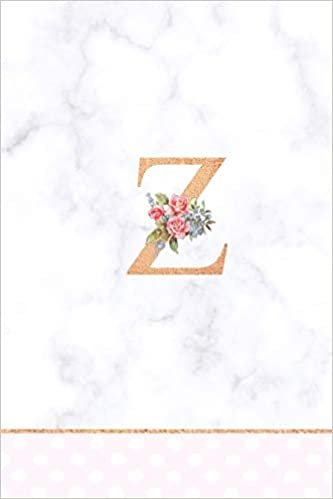 okumak Z: Rose Gold Letter Z Monogram Floral Journal, Pink Flowers on White Marble, Personal Name Initial Personalized Journal, 6x9 inch blank lined college ruled notebook diary, perfect bound, Soft Cover
