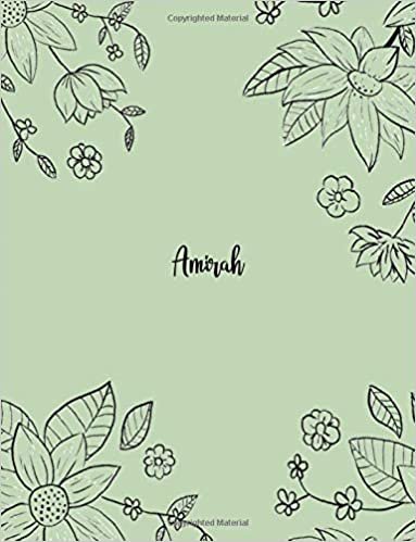 okumak Amirah: 110 Ruled Pages 55 Sheets 8.5x11 Inches Pencil draw flower Green Design for Notebook / Journal / Composition with Lettering Name, Amirah
