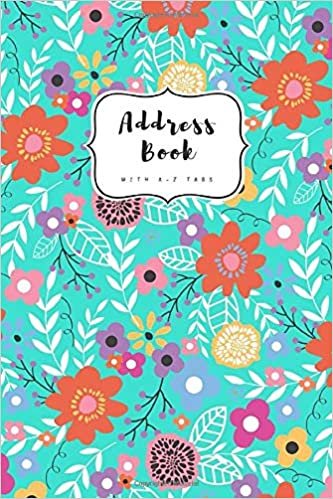 okumak Address Book with A-Z Tabs: 4x6 Contact Journal Mini | Alphabetical Index | Pretty Floral Leaf Design Turquoise
