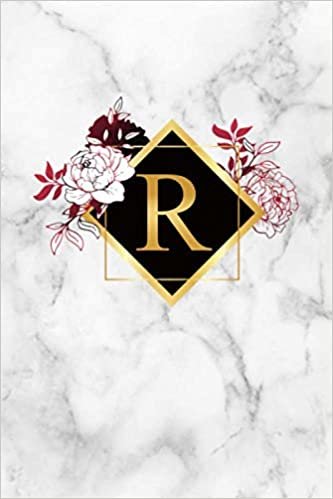 okumak R: Golden Initial Monogram Letter R Blank Dot Grid Bullet Notebook for Writing &amp; Notes - Personalized Journal &amp; Diary for Girls &amp; Women with Dot Gridded Pages - Abstract Red Floral Print