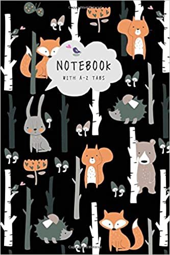 okumak Notebook with A-Z Tabs: 6x9 Lined-Journal Organizer Medium with Alphabetical Sections Printed | Hedgehog Fox Bear Bunny Design Black