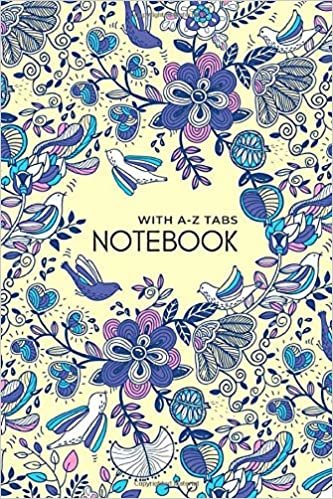 okumak Notebook with A-Z Tabs: 4x6 Lined-Journal Organizer Mini with Alphabetical Section Printed | Fantasy Flower Bird Design Yellow
