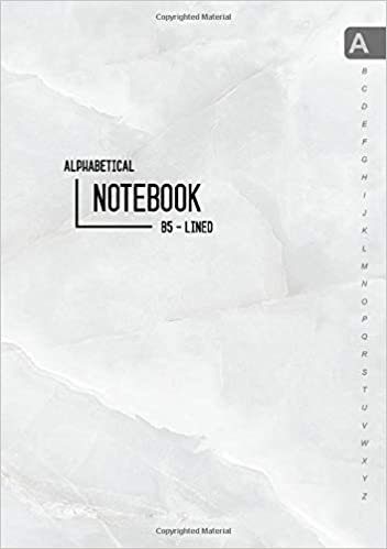 okumak Alphabetical Notebook B5: Medium Lined-Journal Organizer with A-Z Tabs Printed | Marble White Design