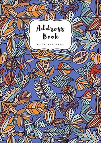 okumak Address Book with A-Z Tabs: A5 Contact Journal Medium | Alphabetical Index | Abstract Hand Draw Floral Design Blue