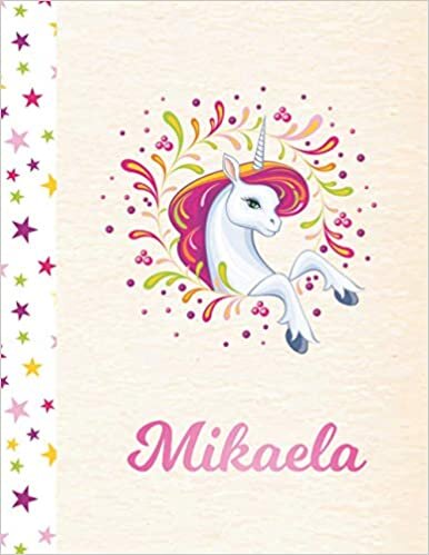 okumak Mikaela: Unicorn Personalized Custom K-2 Primary Handwriting Pink Blank Practice Paper for Girls, 8.5 x 11, Mid-Line Dashed Learn to Write Writing Pages