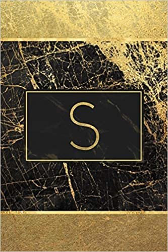 okumak S: Personalized Monogram Initial S Notebook / Journal - College Ruled 6 x 9 - Monogrammed Black and Gold Marble Cover