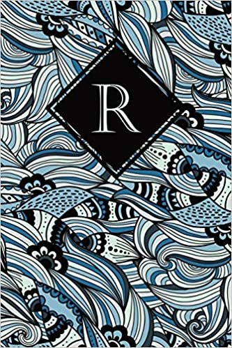 okumak R: Monogrammed blank lined journal: Beautiful and classic: Cool blue ornate pattern design