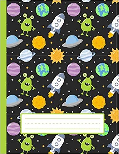 okumak Aliens, Rockets, And Planets - Alien Primary Composition Notebook For Kindergarten To 2nd Grade (K-2) Kids: Standard Size, Dotted Midline, Blank Handwriting Practice Paper Notebook For Girls, Boys