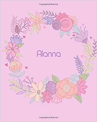okumak Alanna: 110 Lined Pages 8x10 Cute Pink Blossom Design with Lettering Name for Girl, Journal, School and Self Note, Alanna