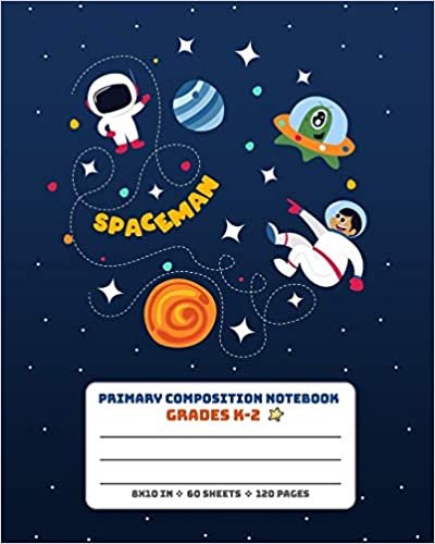 okumak Primary Composition Notebook Grades K-2 Spaceman: Picture drawing and Dash Mid Line hand writing paper Story Paper Journal - Stars Design (Space Primary Notebook, Band 1)