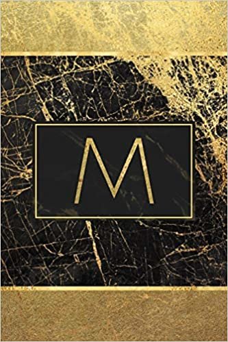 okumak M: Personalized Monogram Initial M Notebook / Journal - College Ruled 6 x 9 - Monogrammed Black and Gold Marble Cover