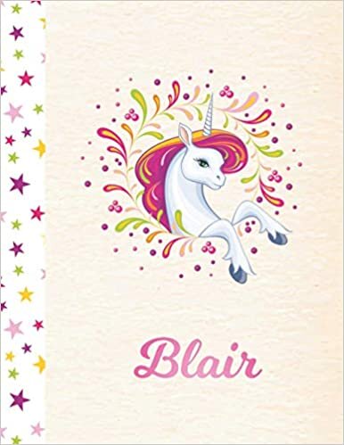 okumak Blair: Unicorn Personalized Custom K-2 Primary Handwriting Pink Blank Practice Paper for Girls, 8.5 x 11, Mid-Line Dashed Learn to Write Writing Pages
