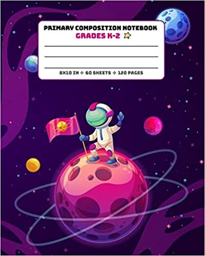 okumak Primary Composition Notebook Grades K-2: Picture drawing and Dash Mid Line hand writing paper Story Paper Journal - Astronaut Planet Blue Design (Primary Composition Space Adventure, Band 8)